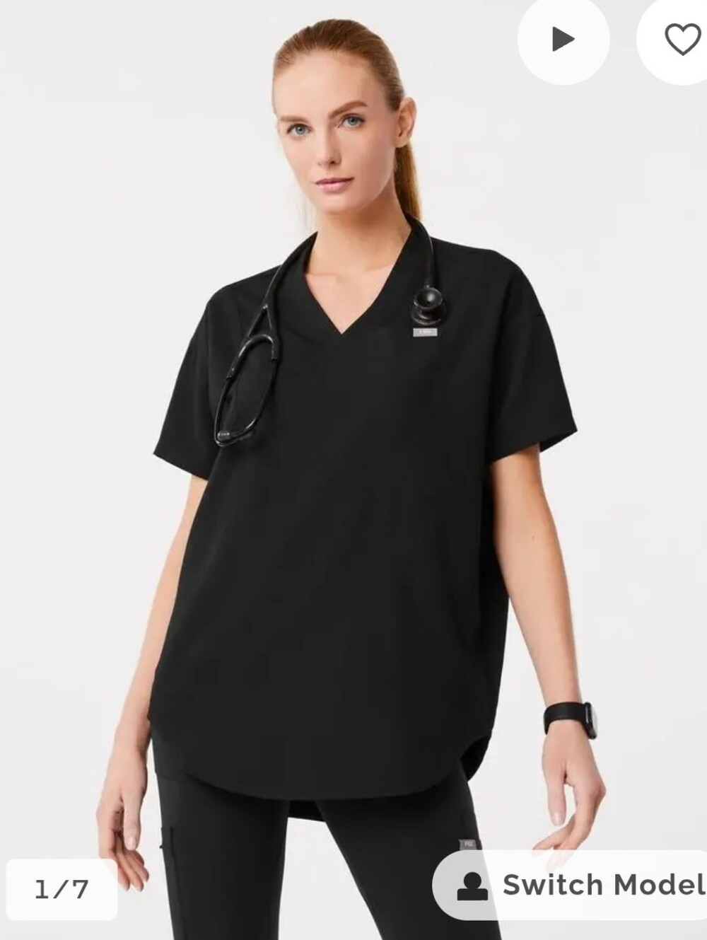 Figs Women's Black V-Neck OVERSIZED CATARINA SHORT SLEEVE XS